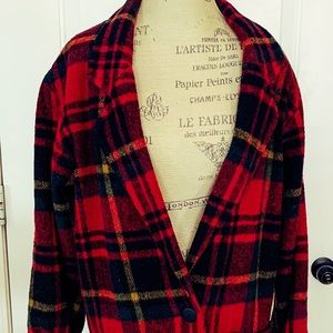 Express red, plaid print coat